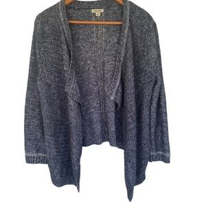 Lucky Brand Cozy Slouchy Cardigan Open Front Drape Blue Marled Cotton Blend M